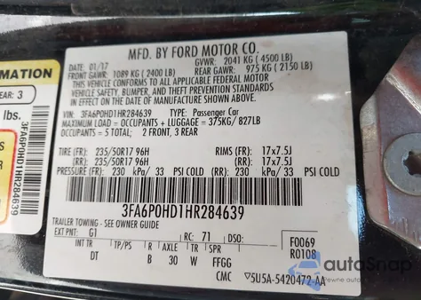 2017 Ford Fusion Se z USA, uszkodzony, nr VIN 3FA6P0HD1HR284639